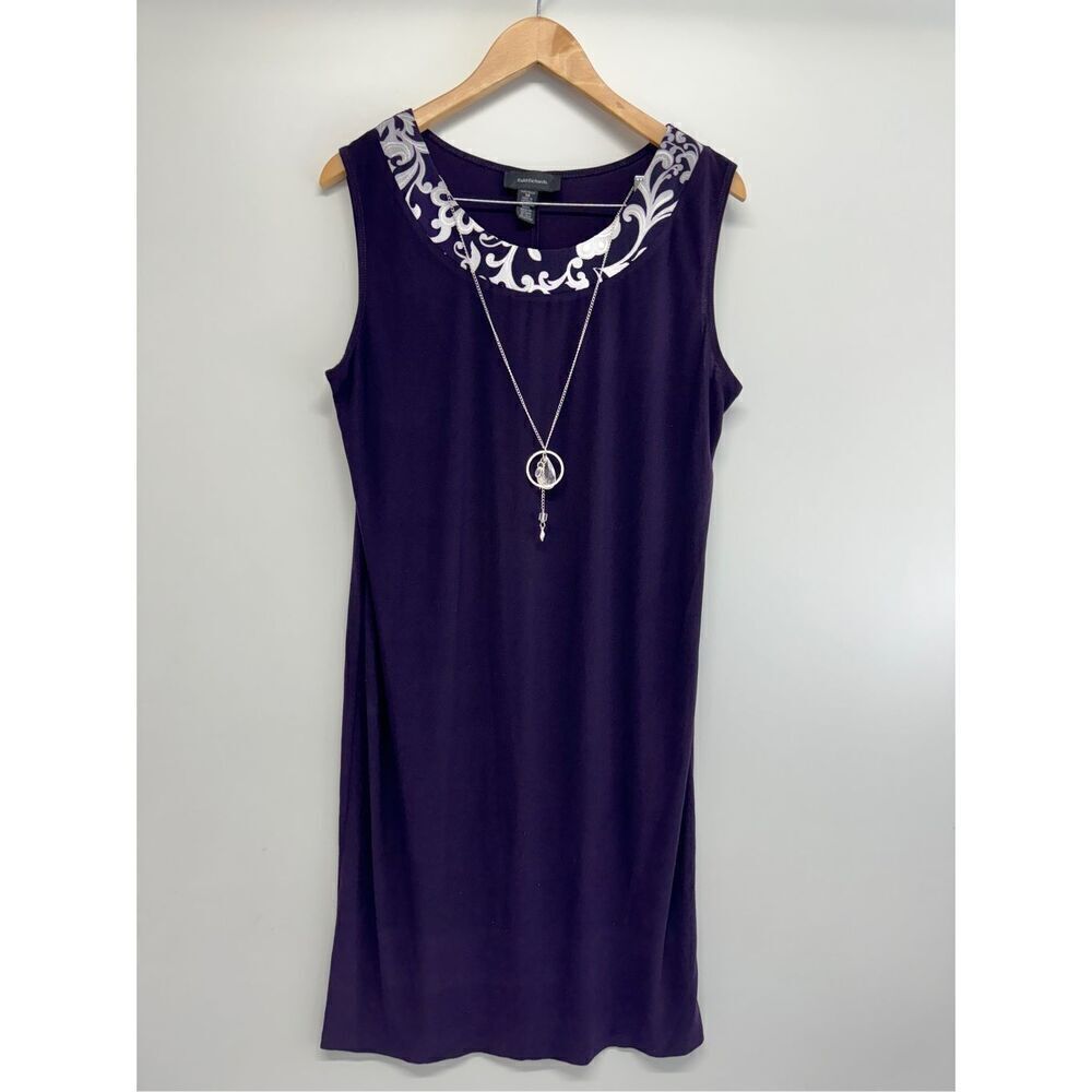 R & M Richards Shift‎ Dress Size 14 Sleeveless Knee Length Purple White - Picture 3 of 12